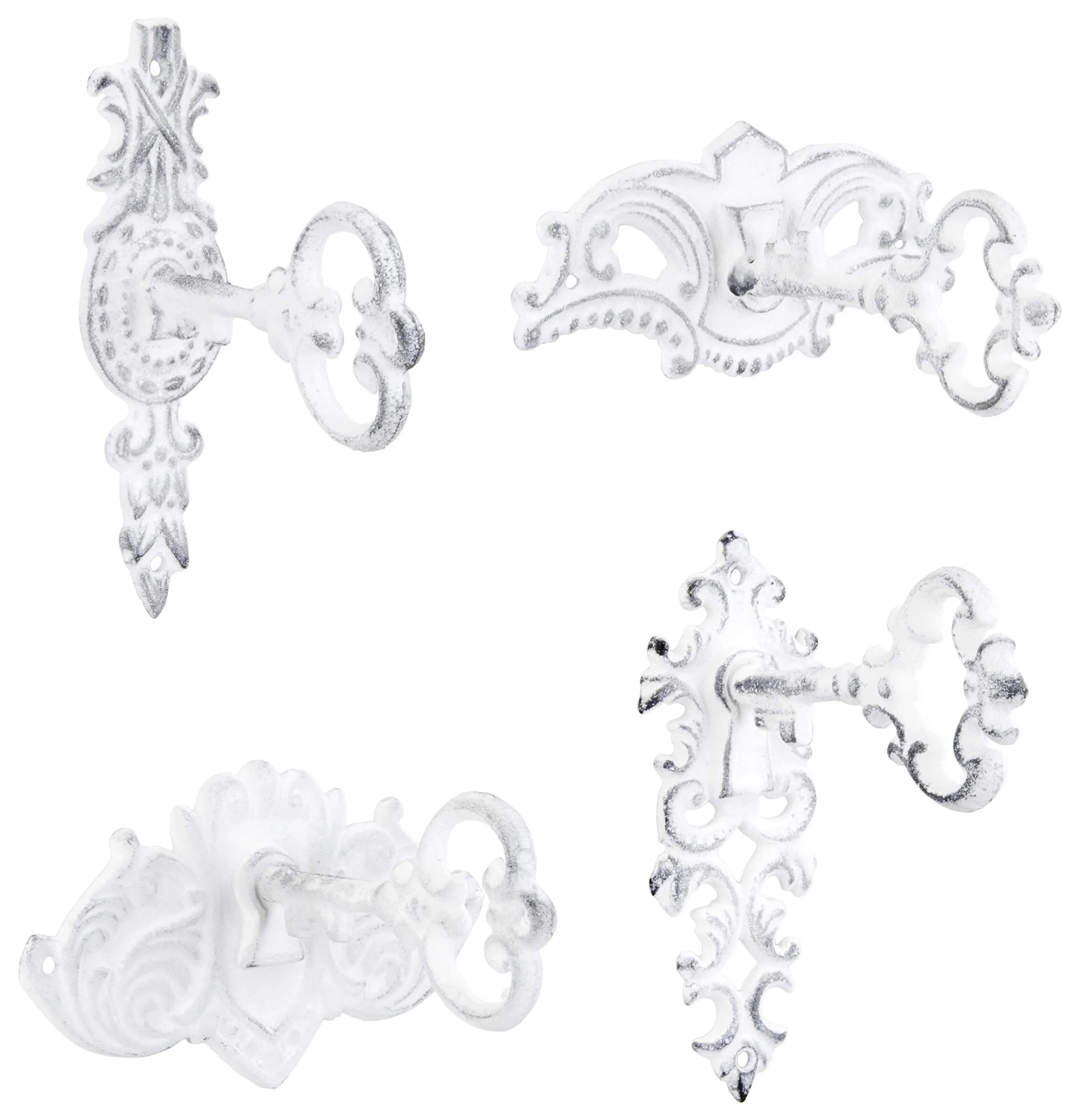 Shabby Chic Hooks, Key-Shaped (Set of 4)