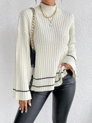 SHEIN Essnce Mock Neck Drop Shoulder Split Hem Sweater
