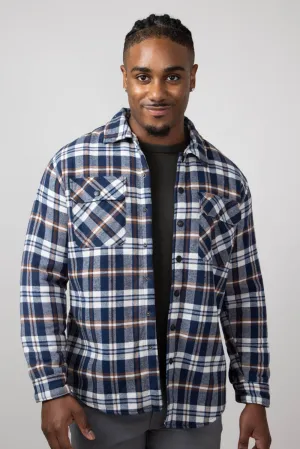 Sherpa Lined Flannel Shacket for Men in Ink | MTJ05432F4-INK