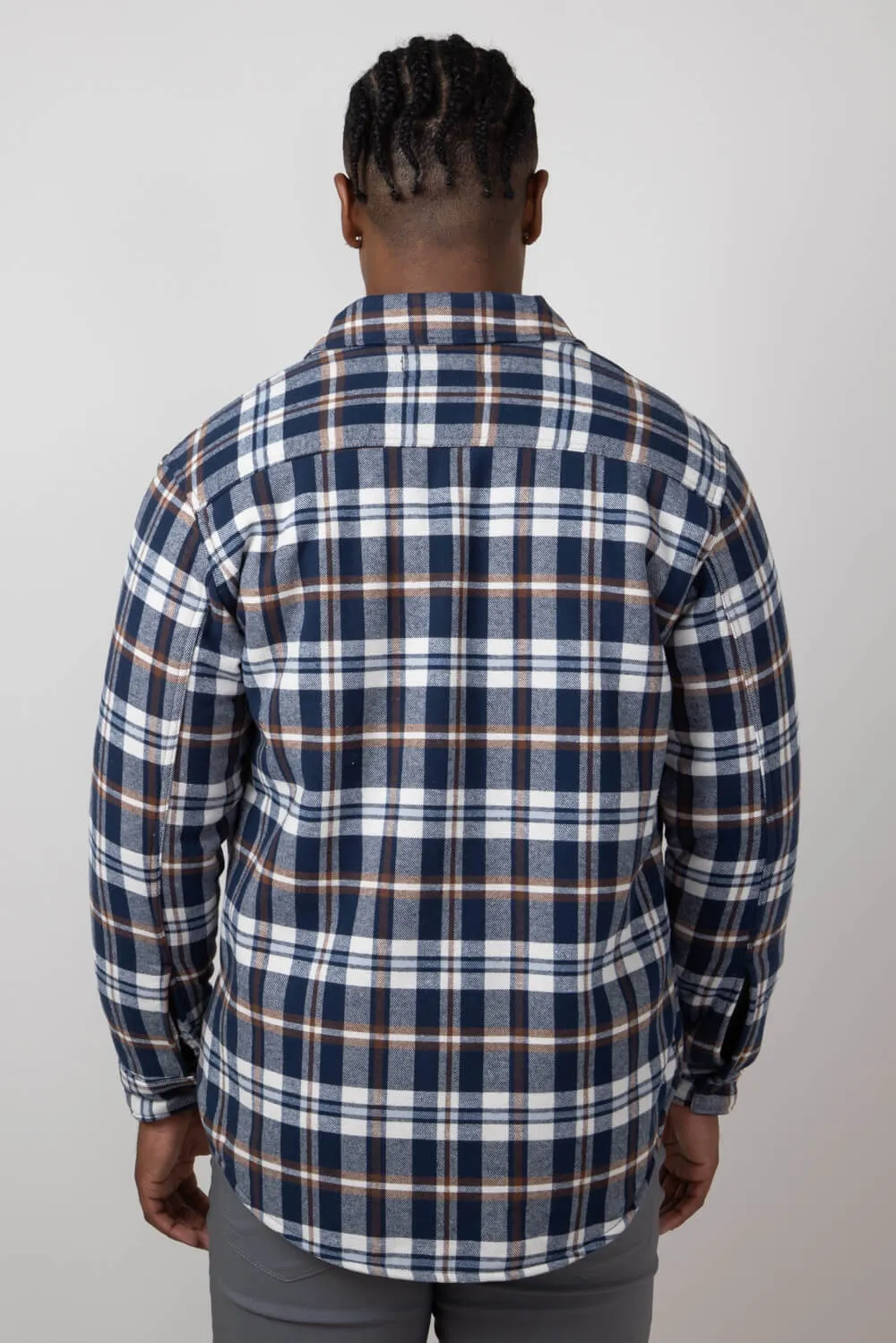 Sherpa Lined Flannel Shacket for Men in Ink | MTJ05432F4-INK