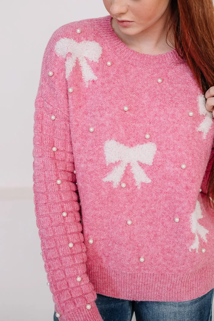 She's The Girl Textured Bow Sweater