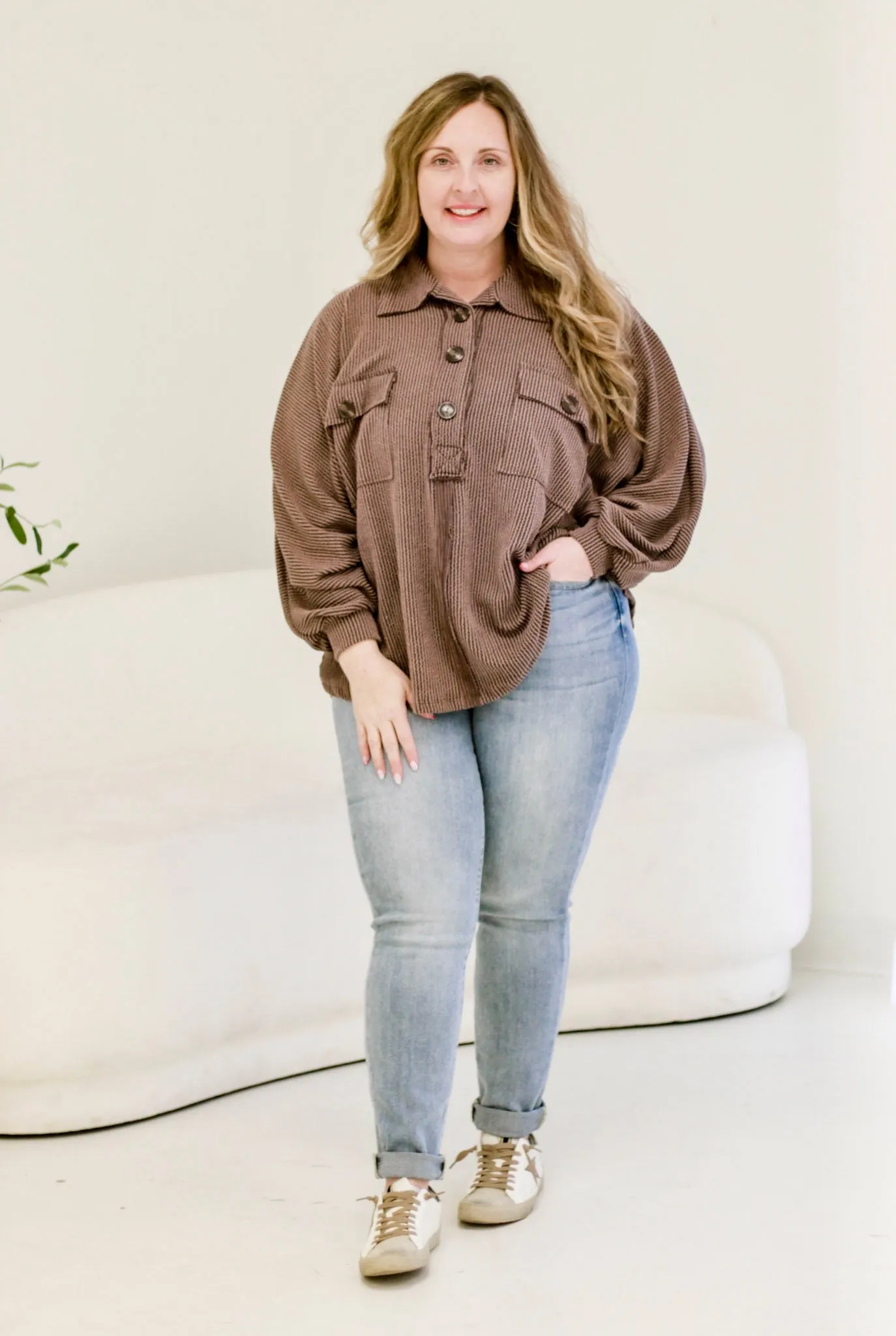 She's the One Coffee Ribbed Pullover
