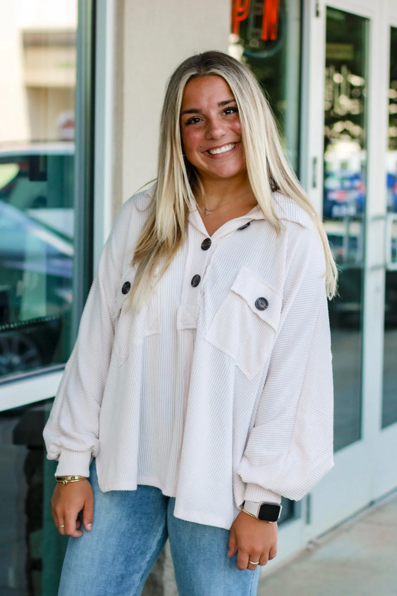 She's the One Cream Ribbed Pullover