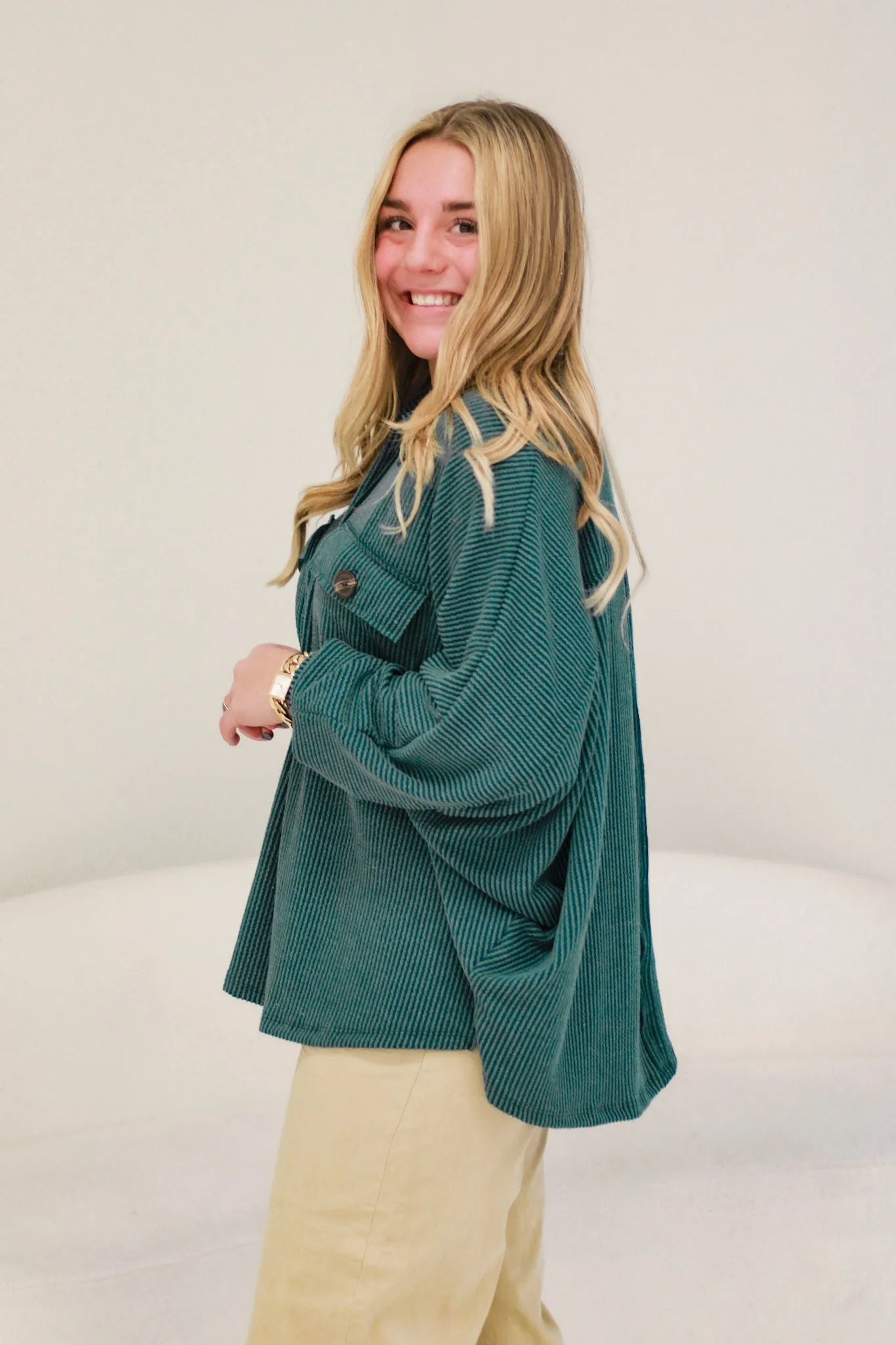 She's the One Forest Green Ribbed Pullover