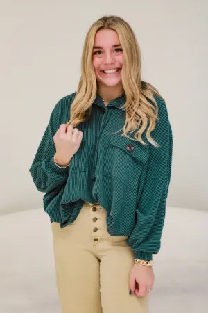 She's the One Forest Green Ribbed Pullover