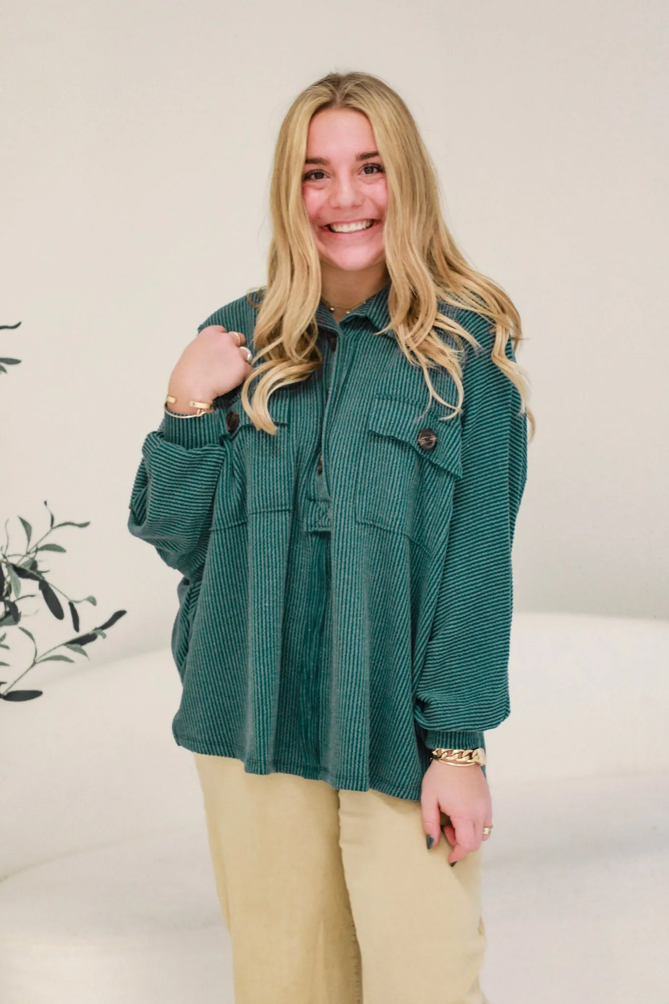 She's the One Forest Green Ribbed Pullover
