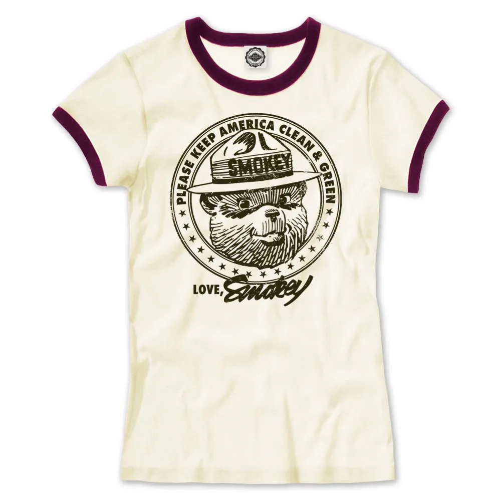 Smokey Bear "Keep America Clean & Green" Women's Ringer Tee