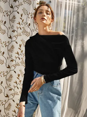 Solid Asymmetrical Neck Tee(Clearance Sale)