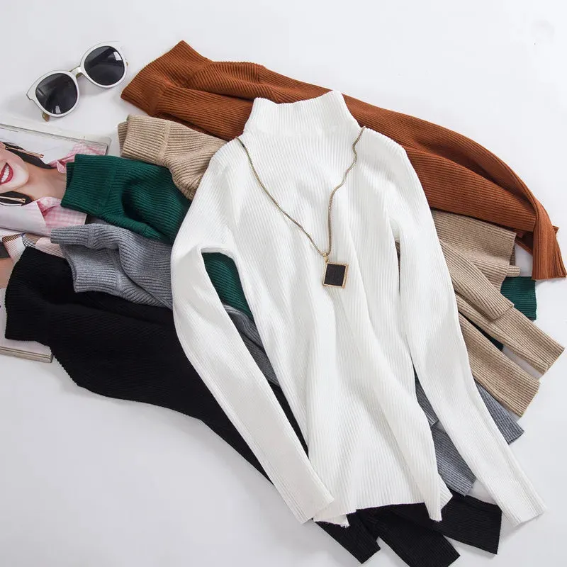 Spring Winter Women Classic Knitted Pullovers Slim Sweater Elasticity Casual Jumper Fashion Turtleneck Female Pull Base Clothes