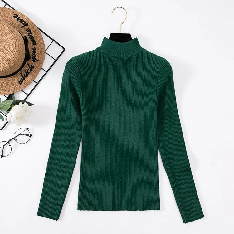 Spring Winter Women Classic Knitted Pullovers Slim Sweater Elasticity Casual Jumper Fashion Turtleneck Female Pull Base Clothes