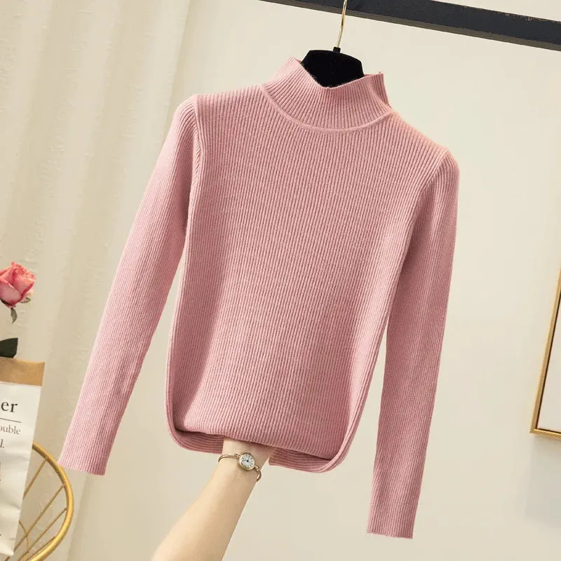Spring Winter Women Classic Knitted Pullovers Slim Sweater Elasticity Casual Jumper Fashion Turtleneck Female Pull Base Clothes