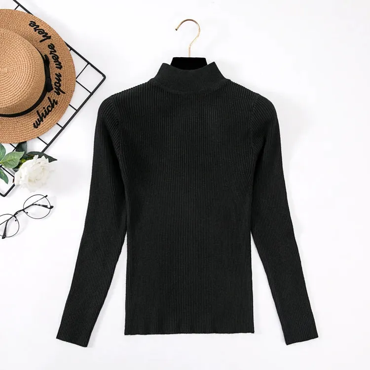 Spring Winter Women Classic Knitted Pullovers Slim Sweater Elasticity Casual Jumper Fashion Turtleneck Female Pull Base Clothes