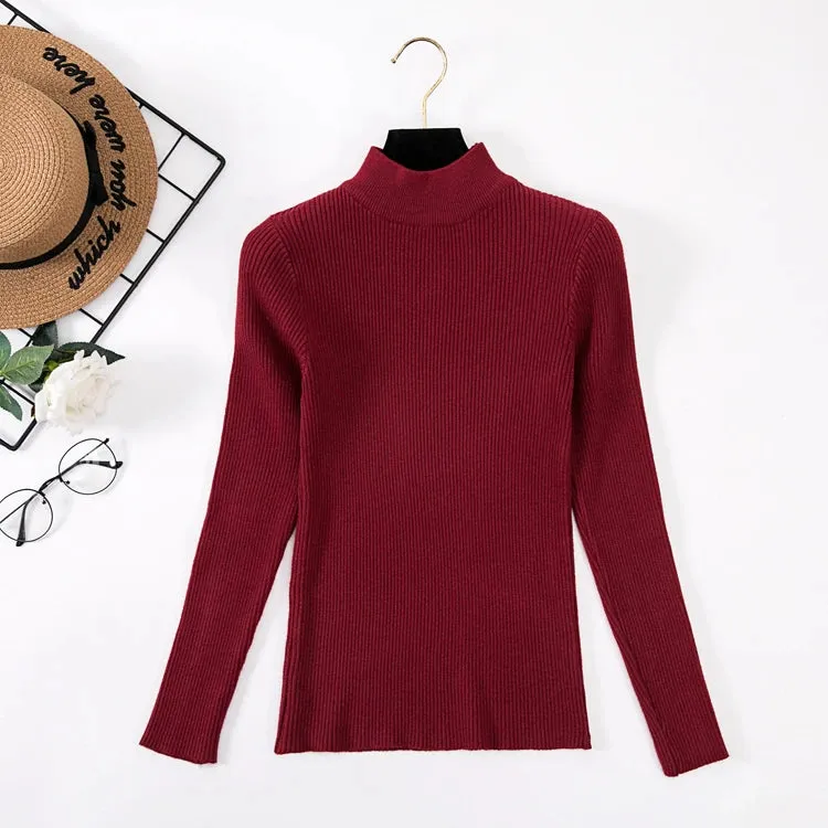 Spring Winter Women Classic Knitted Pullovers Slim Sweater Elasticity Casual Jumper Fashion Turtleneck Female Pull Base Clothes