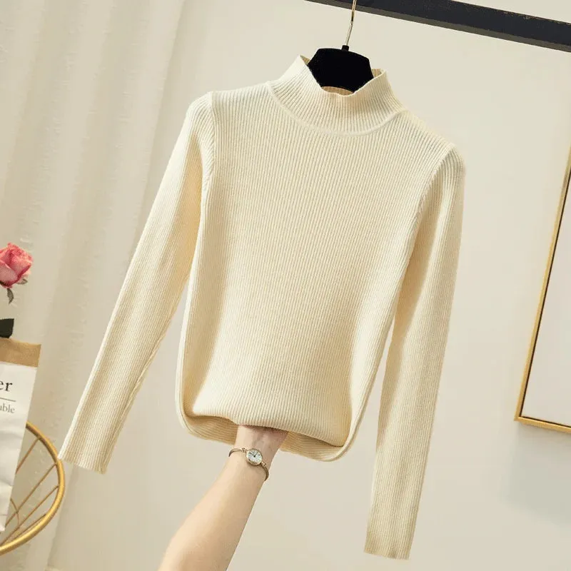 Spring Winter Women Classic Knitted Pullovers Slim Sweater Elasticity Casual Jumper Fashion Turtleneck Female Pull Base Clothes