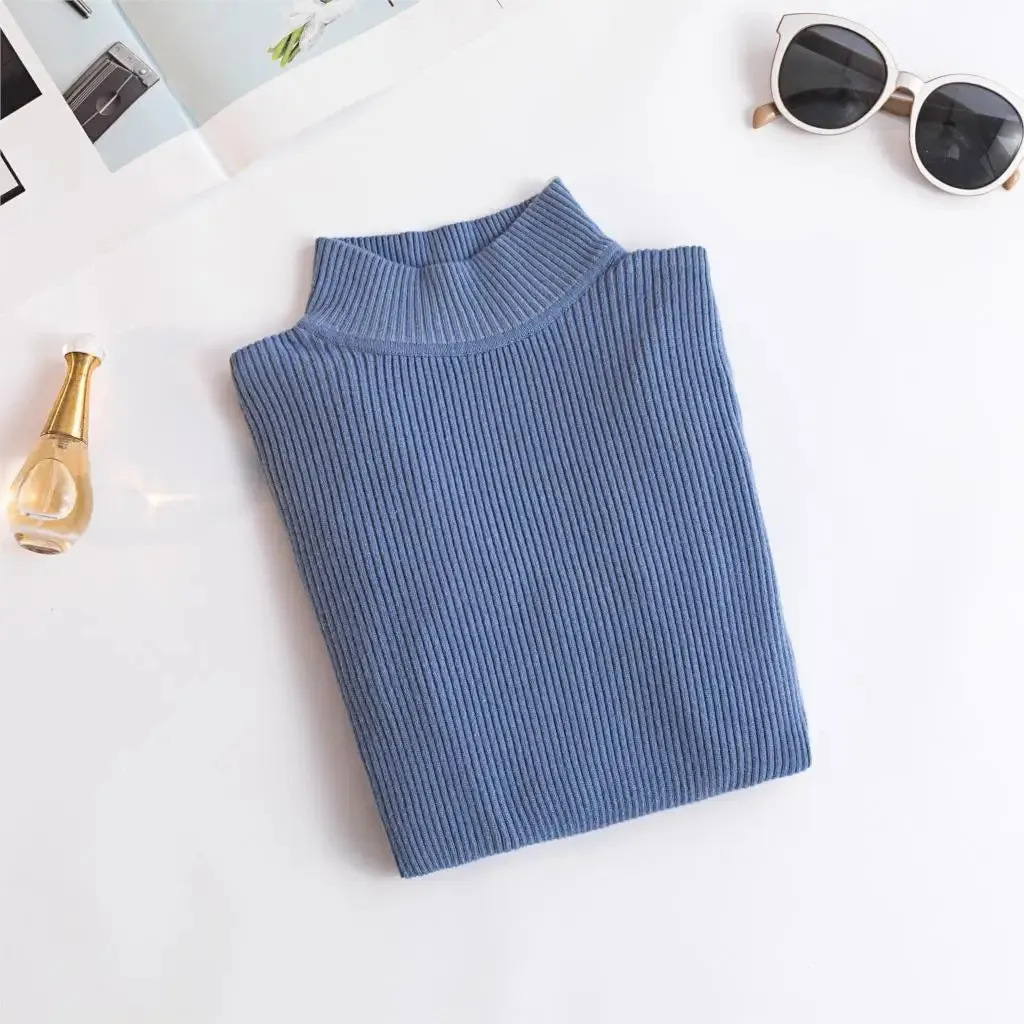 Spring Winter Women Classic Knitted Pullovers Slim Sweater Elasticity Casual Jumper Fashion Turtleneck Female Pull Base Clothes