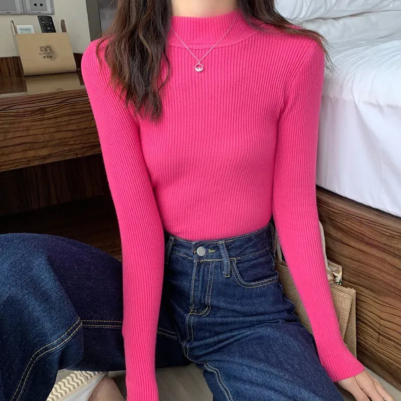 Spring Winter Women Classic Knitted Pullovers Slim Sweater Elasticity Casual Jumper Fashion Turtleneck Female Pull Base Clothes