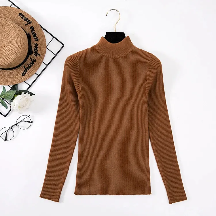 Spring Winter Women Classic Knitted Pullovers Slim Sweater Elasticity Casual Jumper Fashion Turtleneck Female Pull Base Clothes