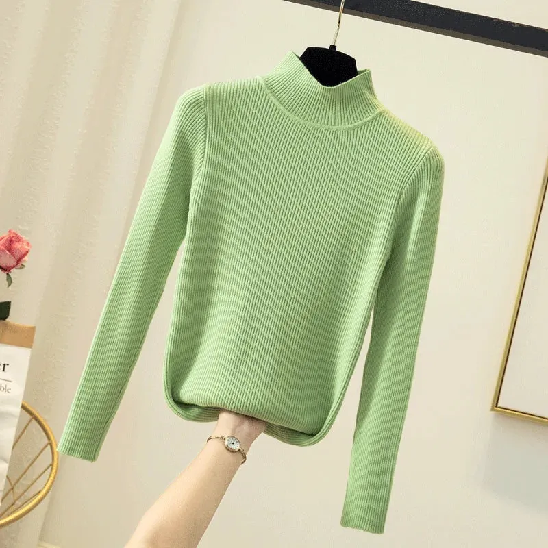 Spring Winter Women Classic Knitted Pullovers Slim Sweater Elasticity Casual Jumper Fashion Turtleneck Female Pull Base Clothes
