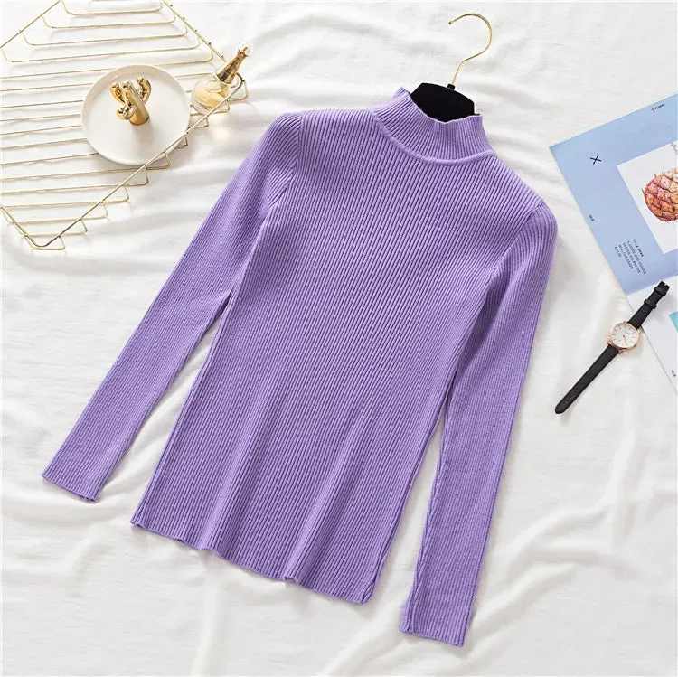 Spring Winter Women Classic Knitted Pullovers Slim Sweater Elasticity Casual Jumper Fashion Turtleneck Female Pull Base Clothes