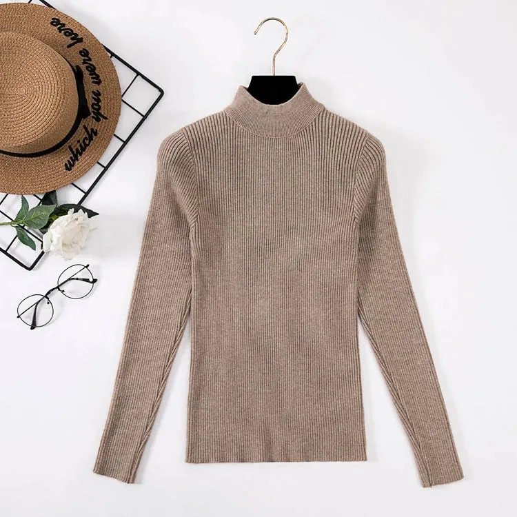 Spring Winter Women Classic Knitted Pullovers Slim Sweater Elasticity Casual Jumper Fashion Turtleneck Female Pull Base Clothes