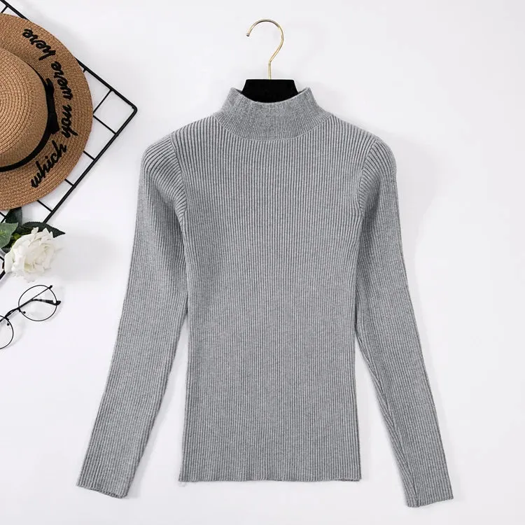 Spring Winter Women Classic Knitted Pullovers Slim Sweater Elasticity Casual Jumper Fashion Turtleneck Female Pull Base Clothes