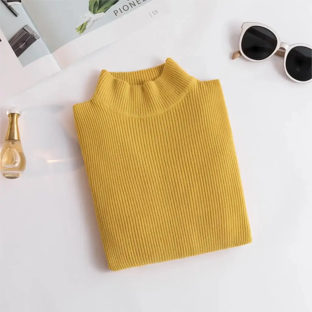 Spring Winter Women Classic Knitted Pullovers Slim Sweater Elasticity Casual Jumper Fashion Turtleneck Female Pull Base Clothes