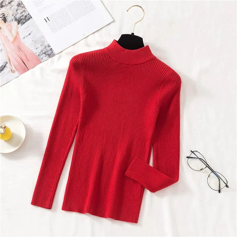 Spring Winter Women Classic Knitted Pullovers Slim Sweater Elasticity Casual Jumper Fashion Turtleneck Female Pull Base Clothes
