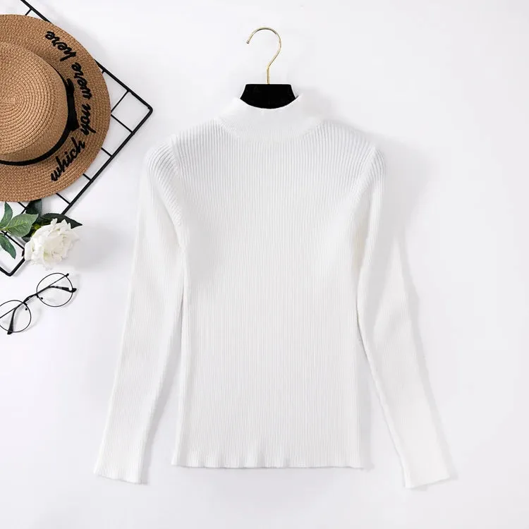 Spring Winter Women Classic Knitted Pullovers Slim Sweater Elasticity Casual Jumper Fashion Turtleneck Female Pull Base Clothes