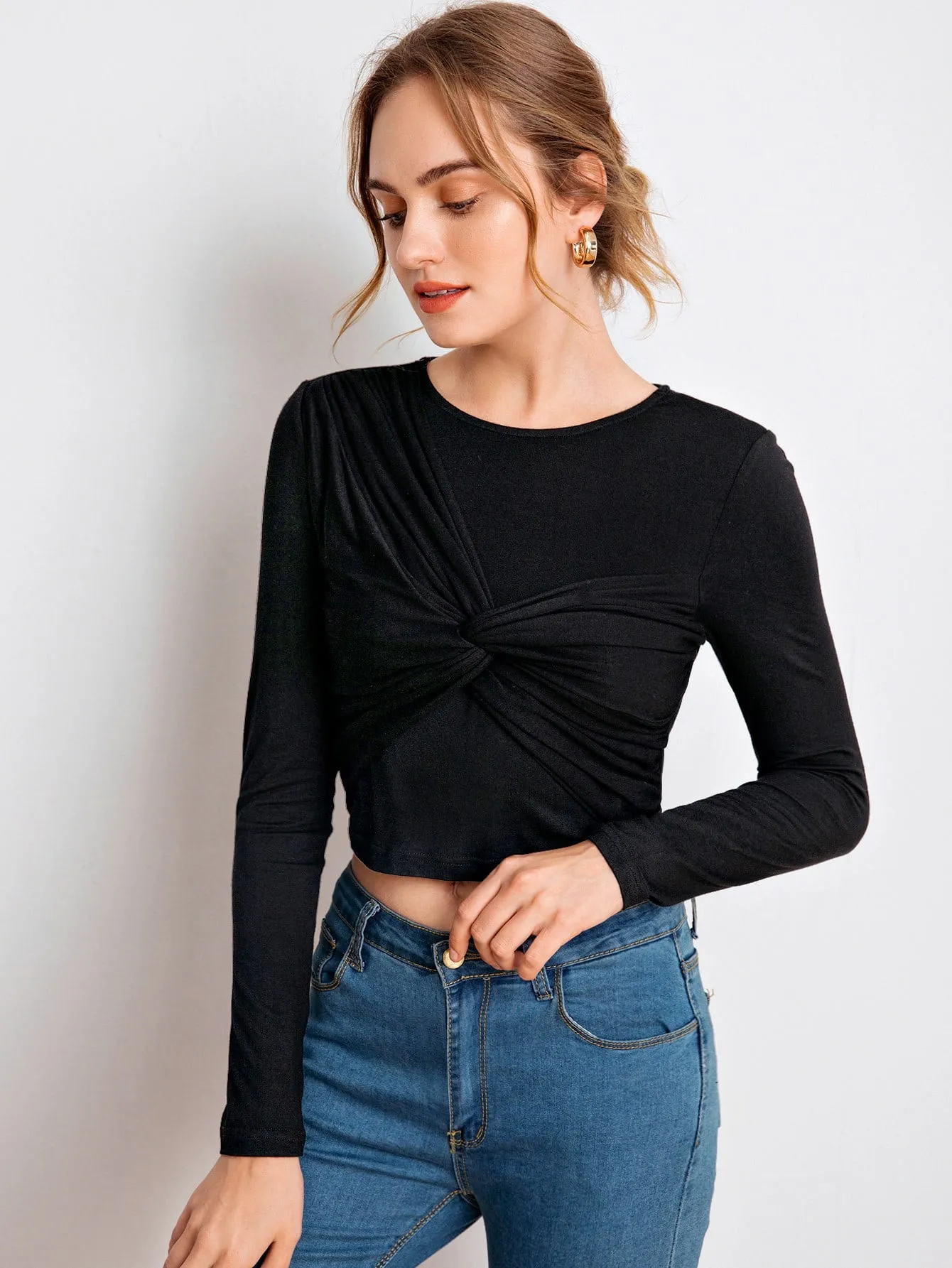 Twist Detail Form Fitted Crop Tee( CLEARANCE SALE