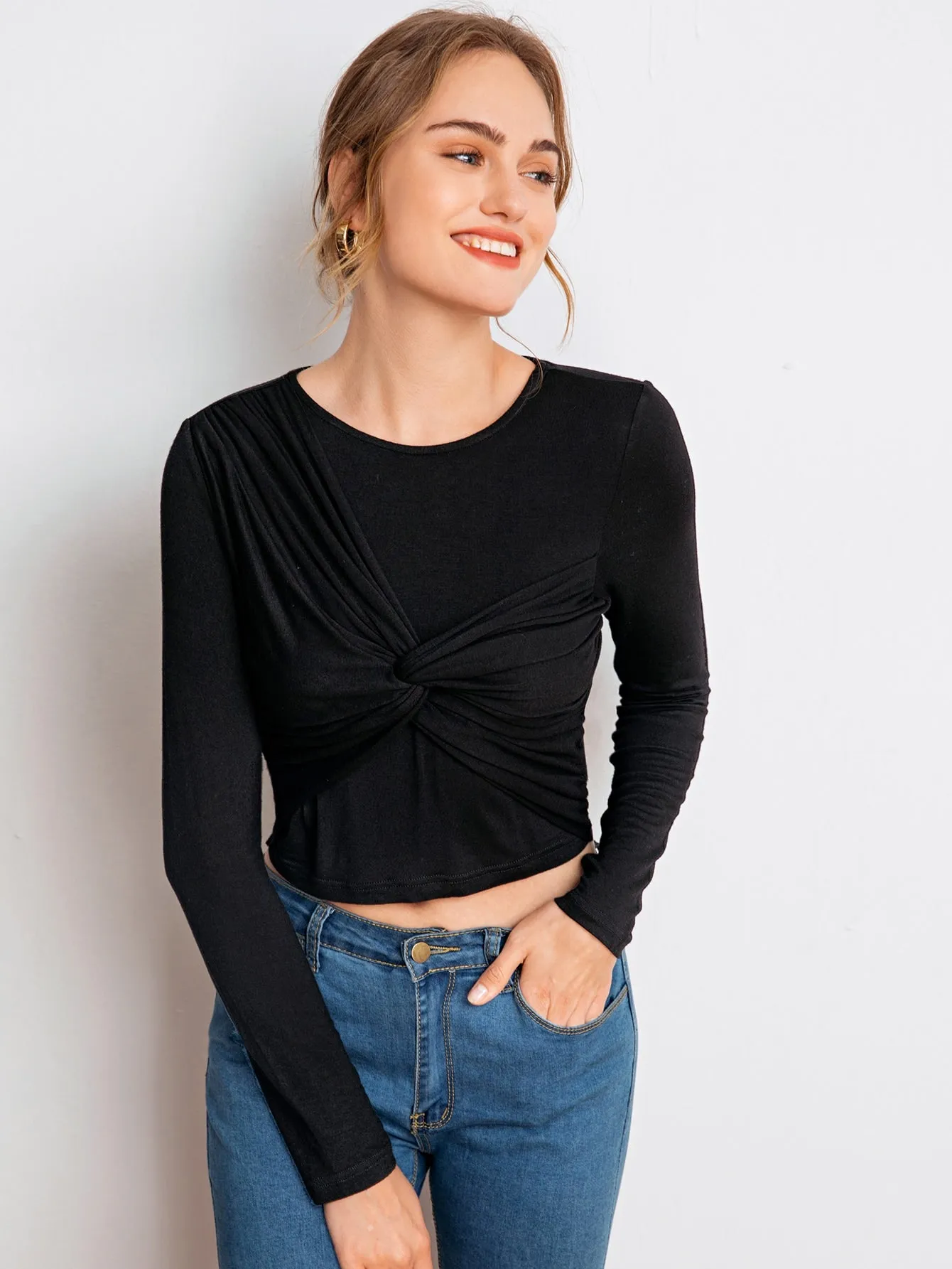 Twist Detail Form Fitted Crop Tee( CLEARANCE SALE