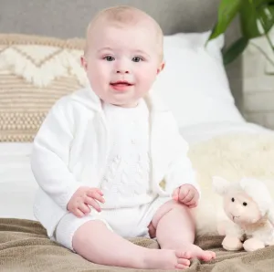 Unisex Baby White Knitted Cardigan With Collar
