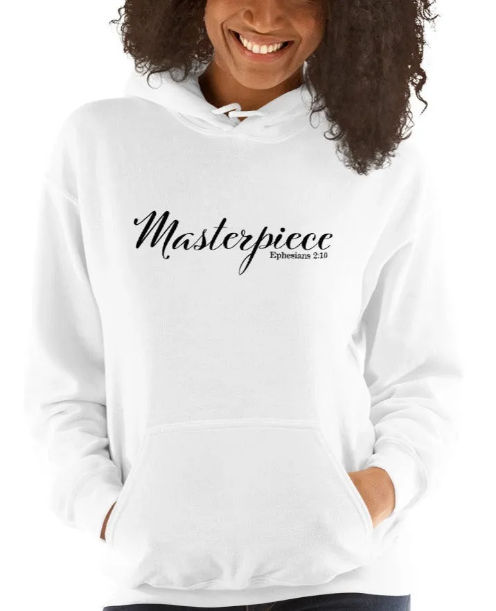 Unisex Christian Hoodie Masterpiece Black Print Bible Verse Ephesians 2:10