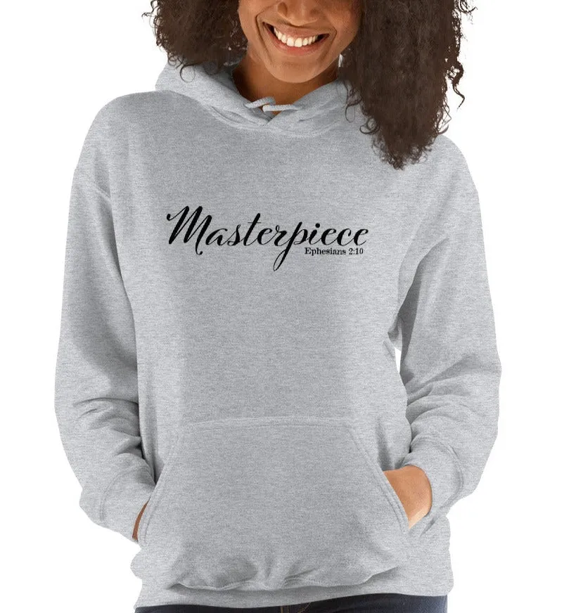 Unisex Christian Hoodie Masterpiece Black Print Bible Verse Ephesians 2:10