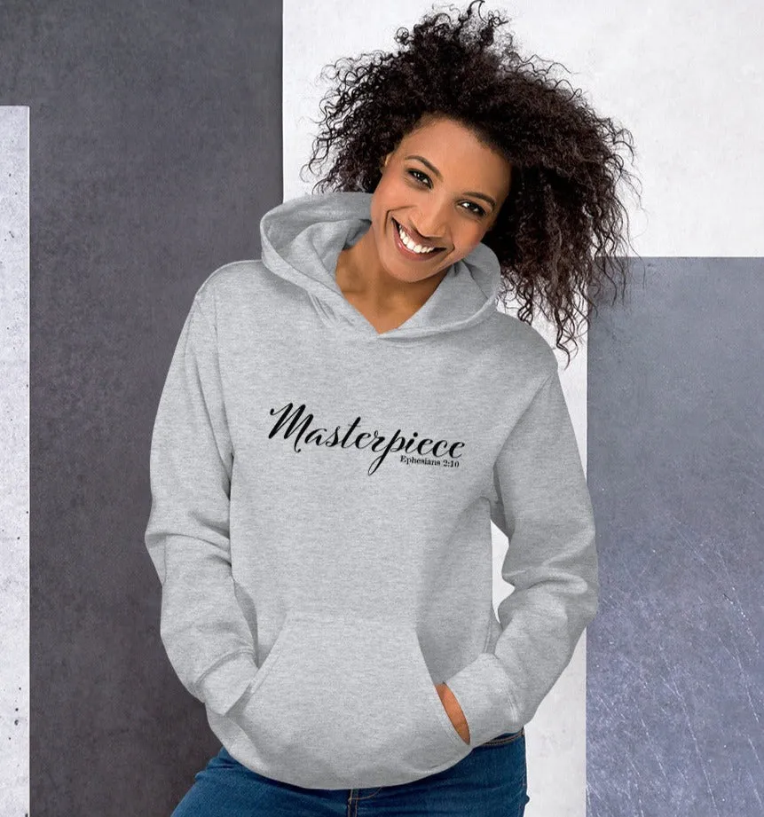 Unisex Christian Hoodie Masterpiece Black Print Bible Verse Ephesians 2:10