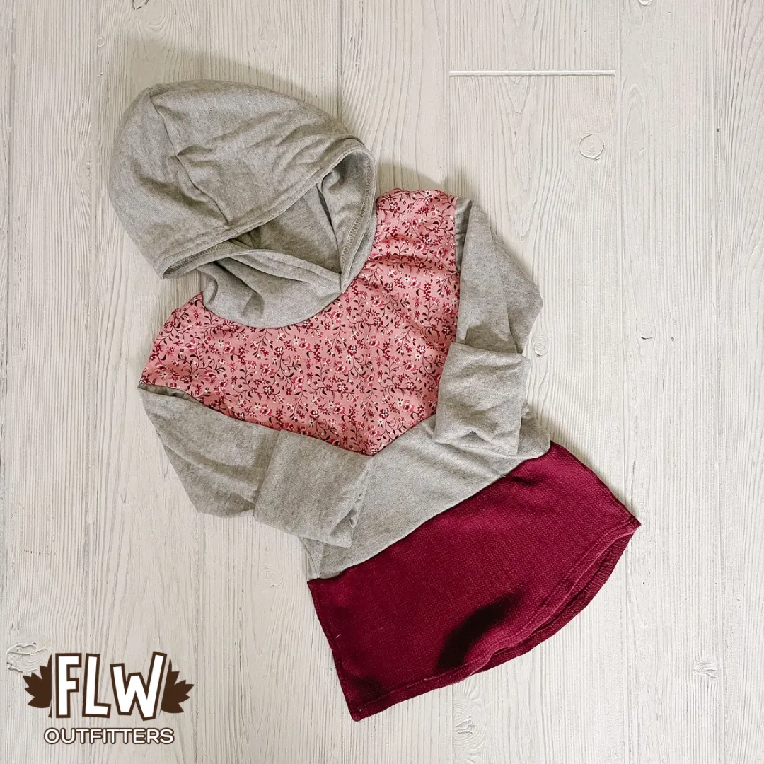 Upcycled Hoodie 4T-7Y Pink & Cranberry Floral