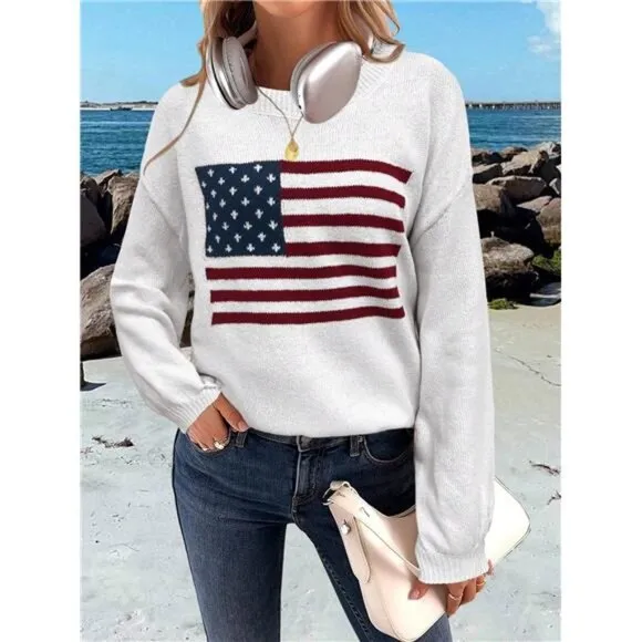 Usa Flag Design Drop Shoulder Sweater