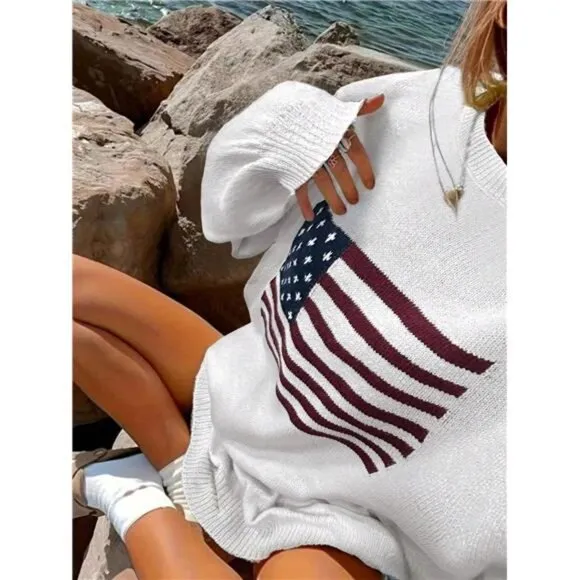 Usa Flag Design Drop Shoulder Sweater