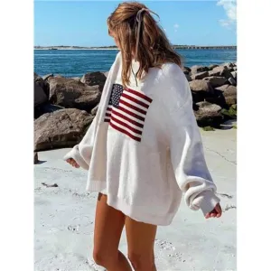 Usa Flag Design Drop Shoulder Sweater