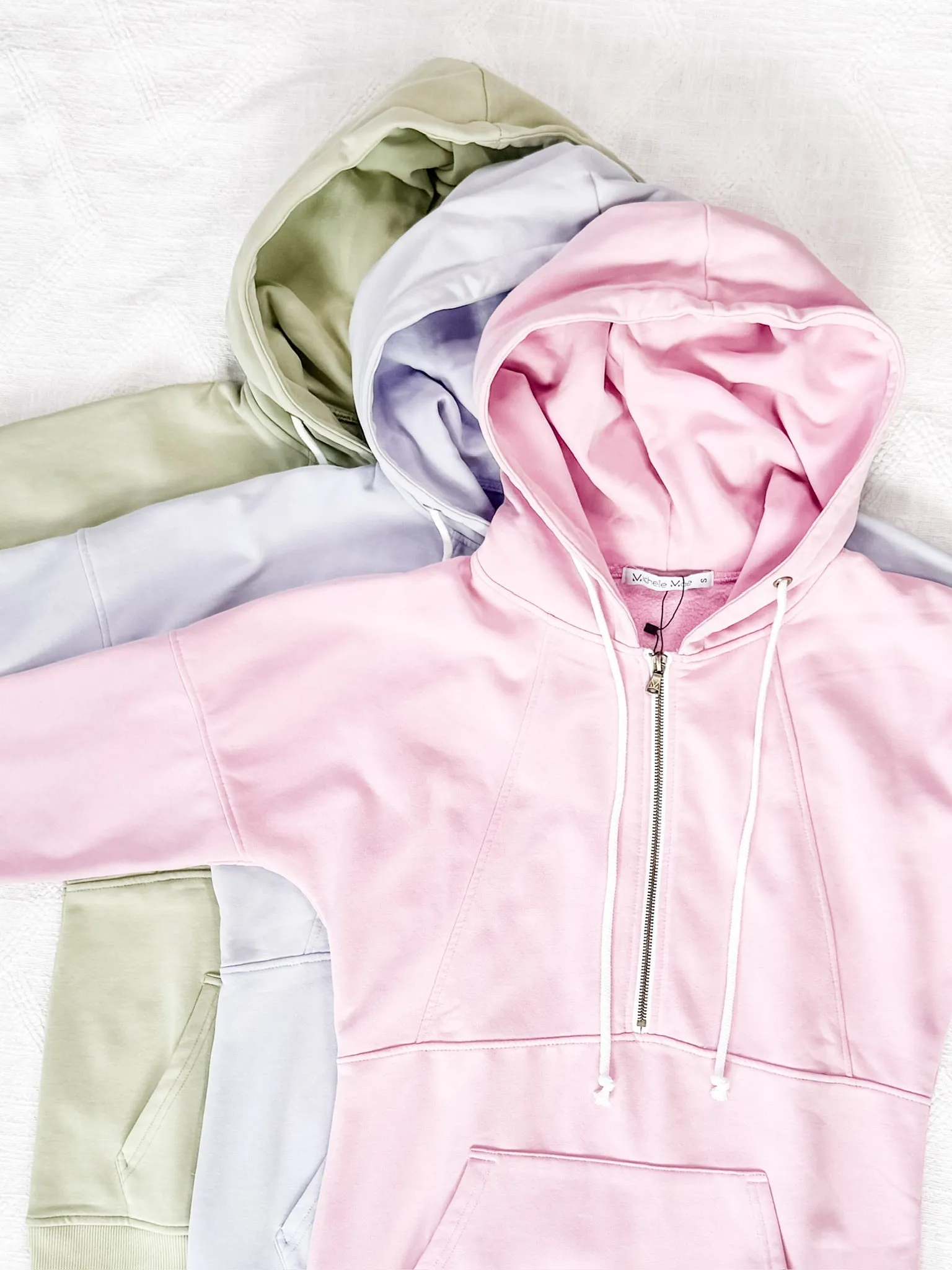 Vintage Wash HalfZip Hoodies - Tea Green
