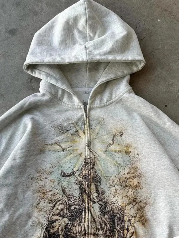Vintage white oversized hoodie with print