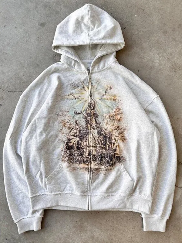 Vintage white oversized hoodie with print