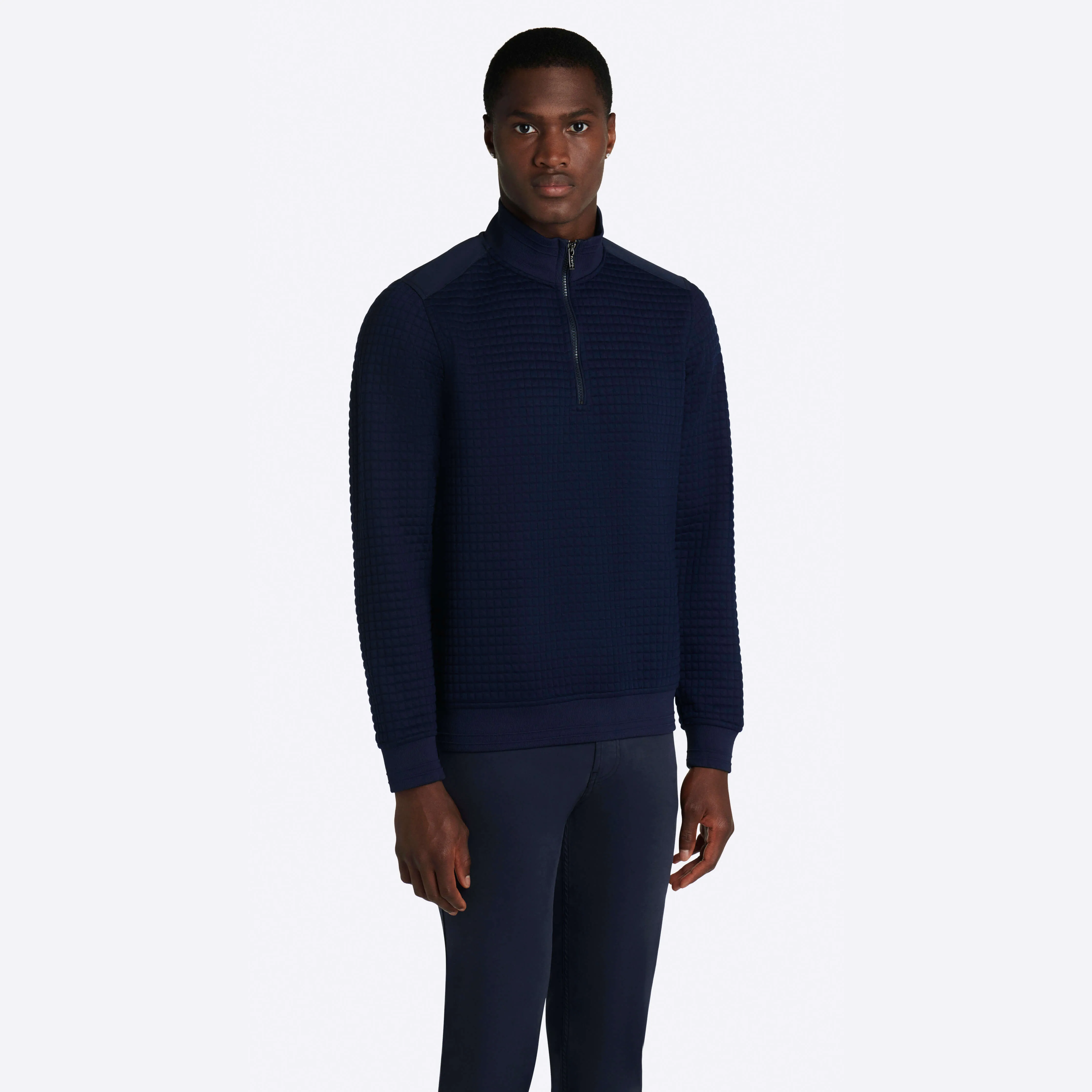 Waffle Knit Quarter Zip Mock Neck Pullover