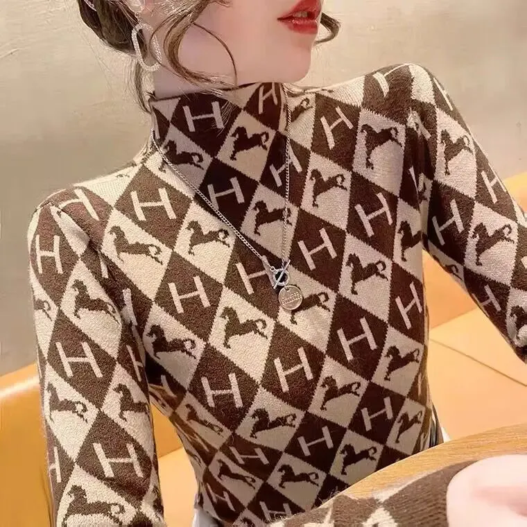 Women Clothing Elegant Fashion Half High Collar Pullovers