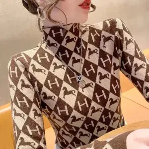 Women Clothing Elegant Fashion Half High Collar Pullovers