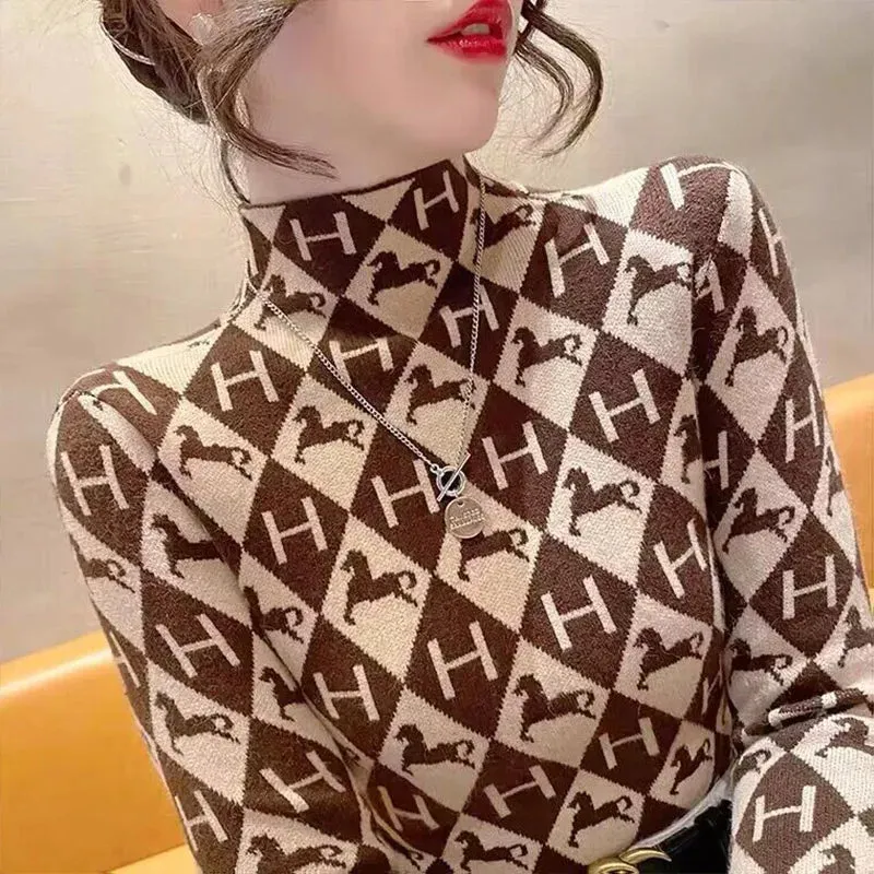Women Clothing Elegant Fashion Half High Collar Pullovers