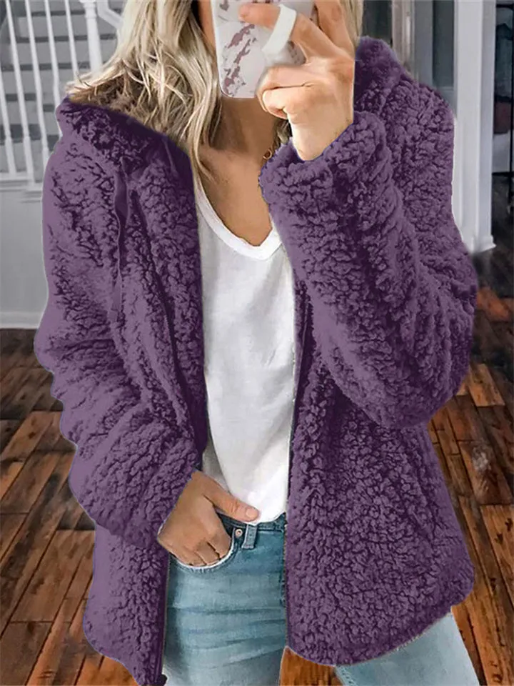 Women's Full Zip Up Cozy Plush Hooded Coat