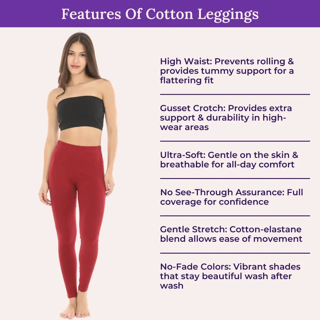 Women's Leggings | High Waist | Ankle Length | Cotton-Elastane Blend | Non-See-Through | Gusset Crotch Prevents Ripping