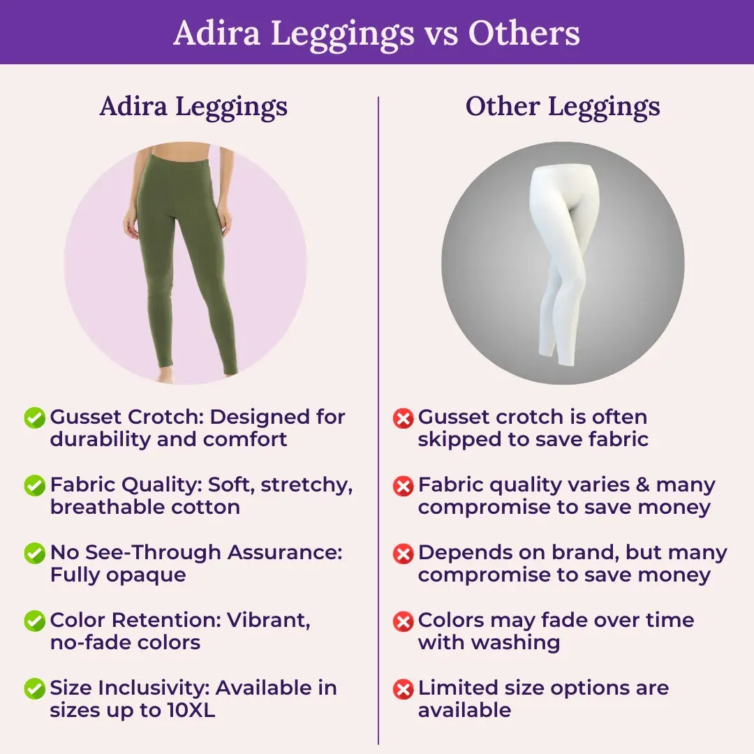 Women's Leggings | High Waist | Ankle Length | Cotton-Elastane Blend | Non-See-Through | Gusset Crotch Prevents Ripping