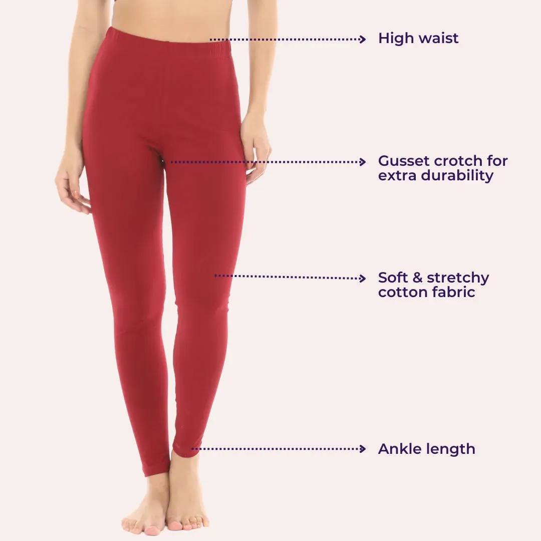 Women's Leggings | High Waist | Ankle Length | Cotton-Elastane Blend | Non-See-Through | Gusset Crotch Prevents Ripping