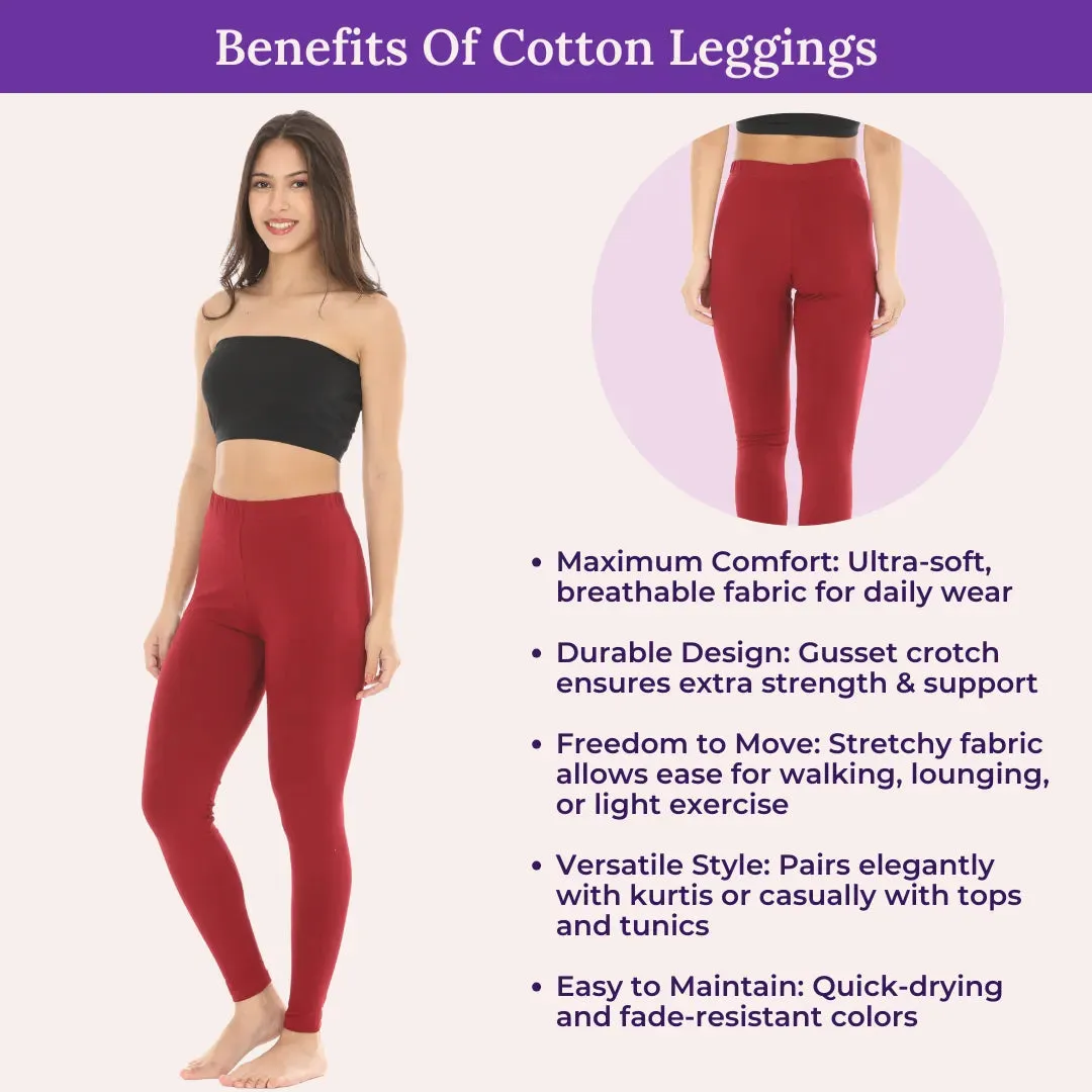 Women's Leggings | High Waist | Ankle Length | Cotton-Elastane Blend | Non-See-Through | Gusset Crotch Prevents Ripping